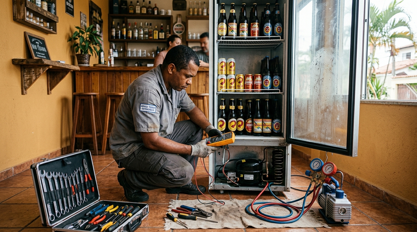 Substituição do termostato de uma cervejeira em Vila Velha‑ES